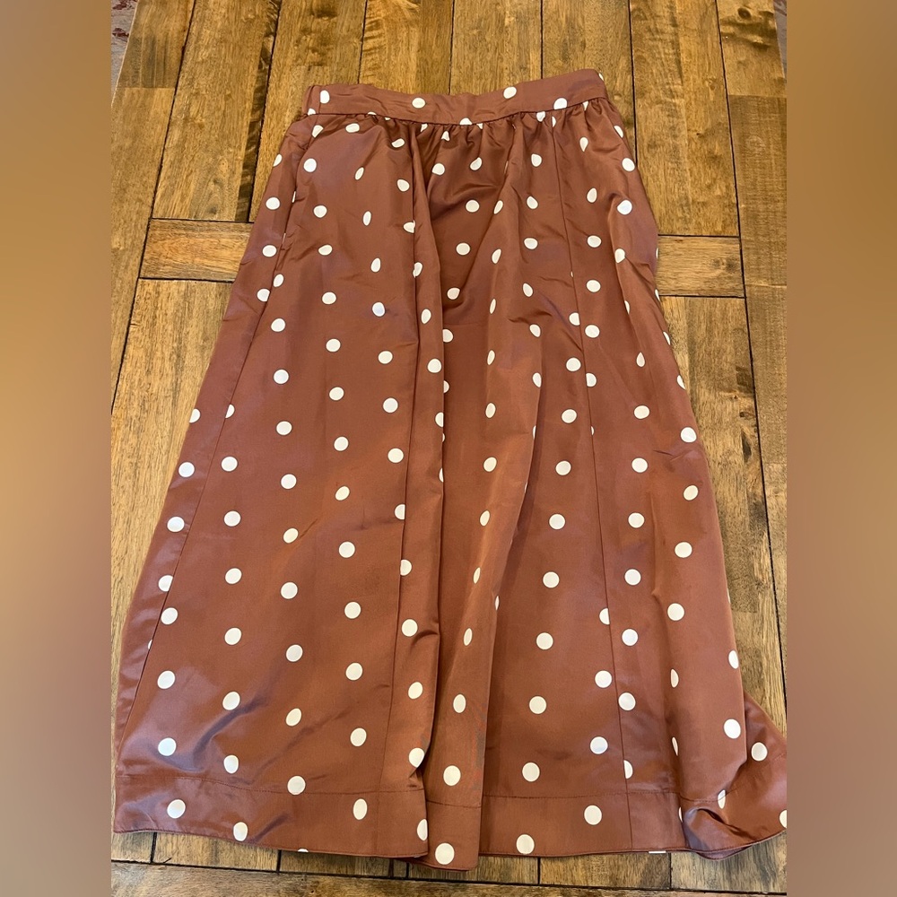 The Occasion by Old Navy Brown Taffeta Maxi Skirt w White Polka Dots size Large